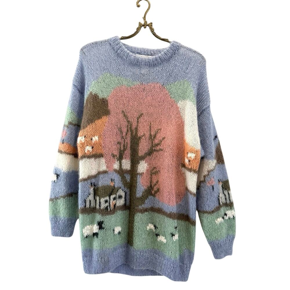 Studio Michelle Stewart Mohair Sweater Hand Knit Size M Oversized Sheep Cottage